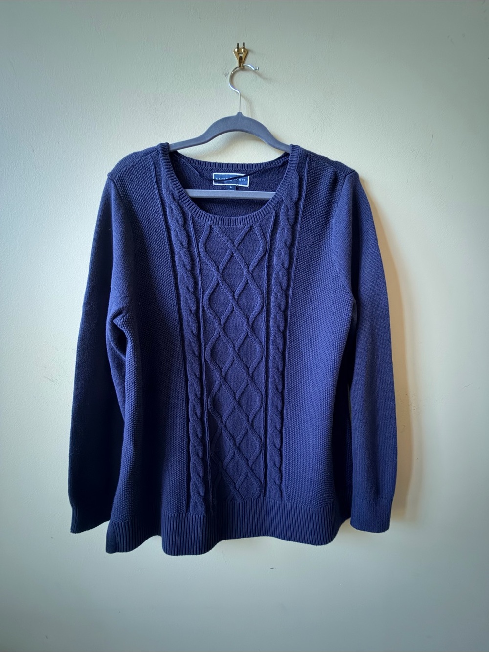 Karen Scott Dark Navy Cable-Front Crewneck Sweater